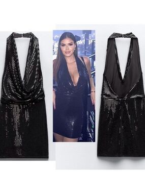 Zara black sequin embellished sparkly halter top mini romper dress M NWT